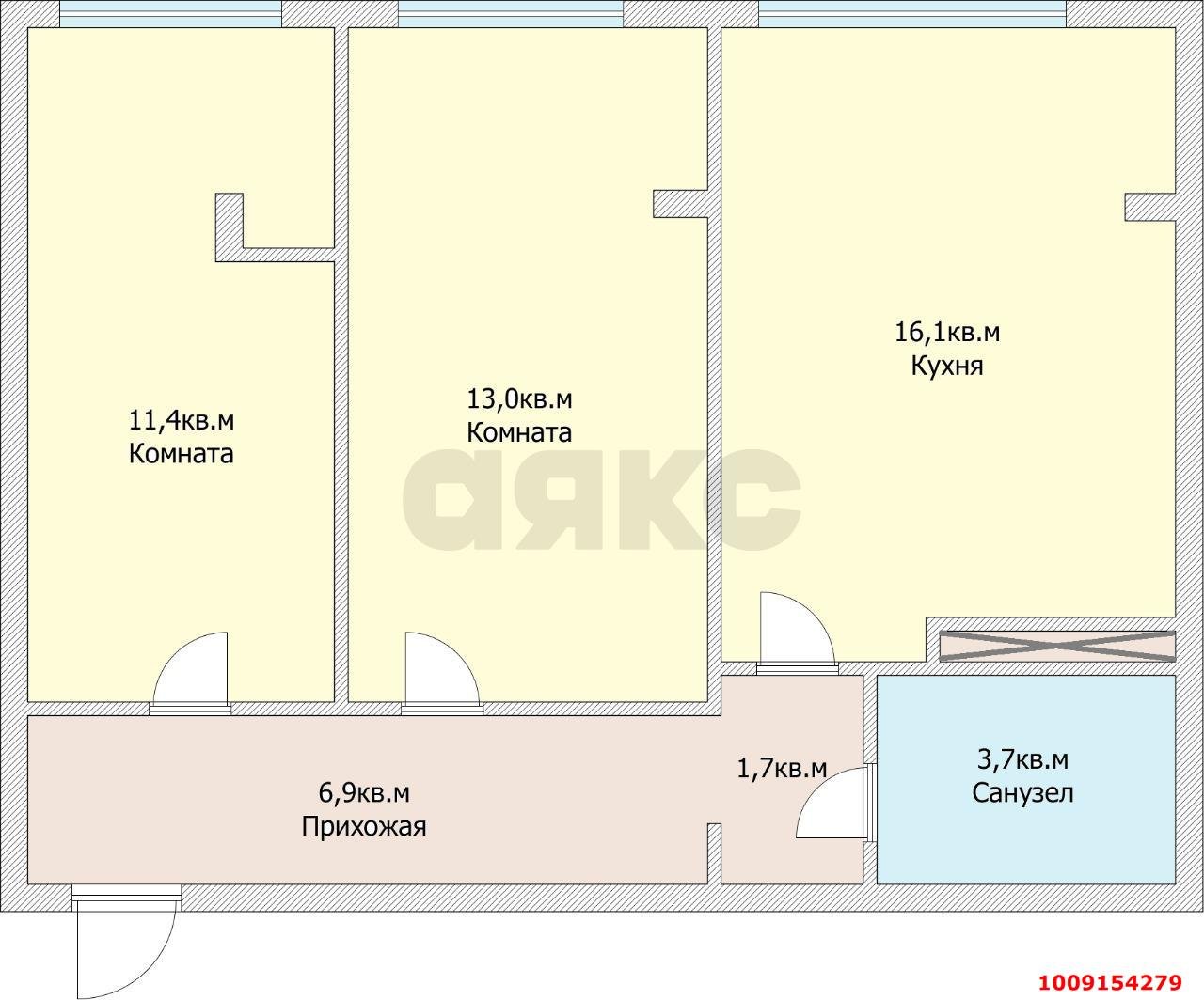 Фото №3: 2-комнатная квартира 52&nbsp;м², 8/8&nbsp;эт. - Яблоновский, ул. Тургеневское Шоссе, 1Гк1
