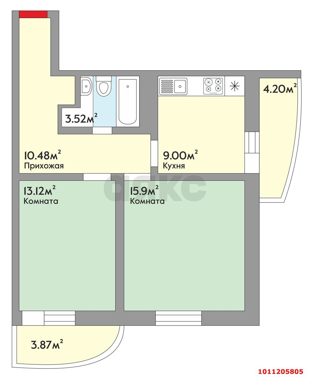 Фото №10: 2-комнатная квартира 52&nbsp;м², 1/17&nbsp;эт. - Краснодар, Прикубанский внутригородской округ, Фестивальный, мкр. ЖК Цветы, ул. Круговая, 4Вк4