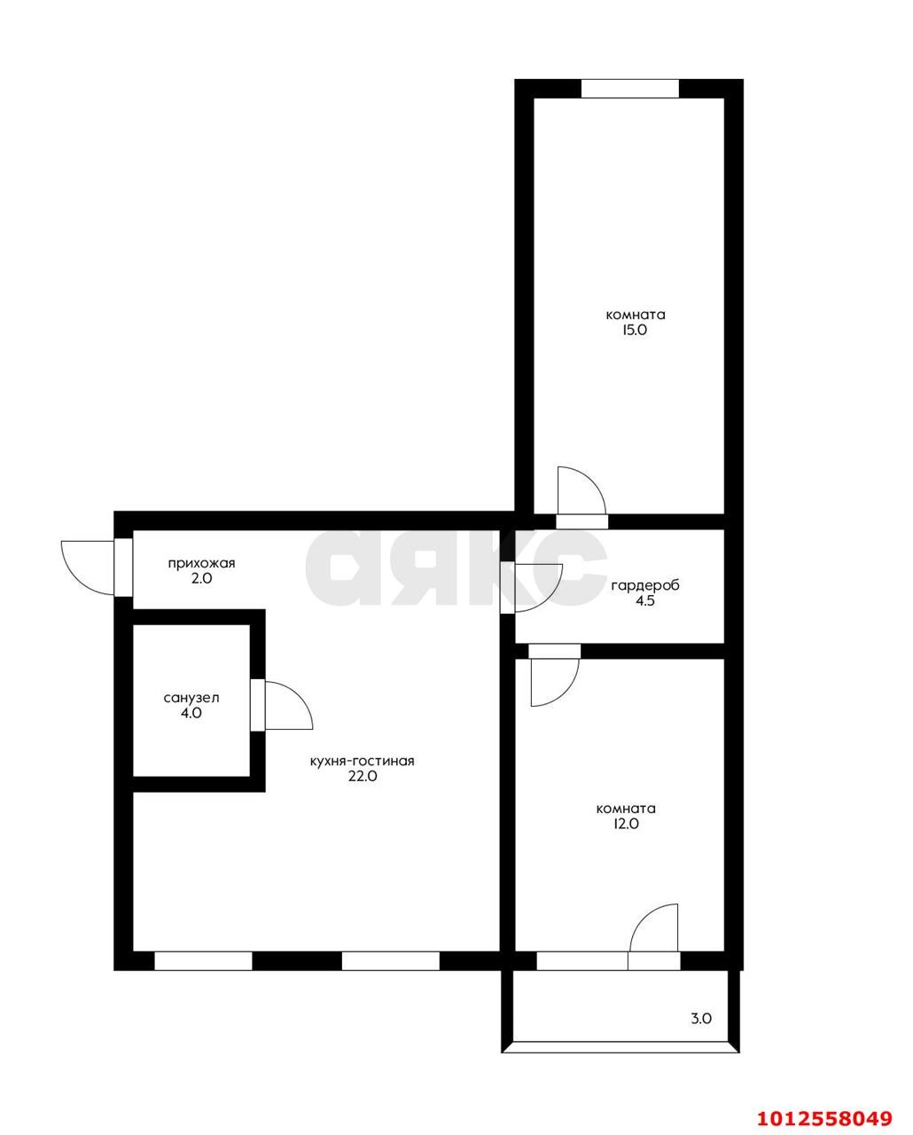 Фото №12: 3-комнатная квартира 62&nbsp;м², 3/5&nbsp;эт. - Краснодар, Прикубанский внутригородской округ, мкр. Фестивальный, ул. Воровского, 184
