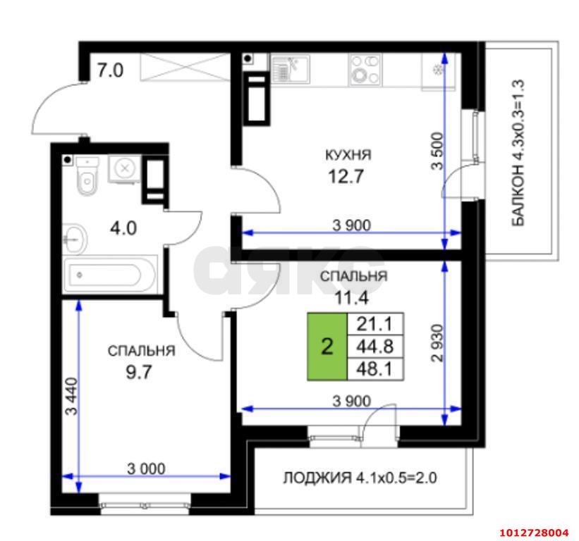 Фото №3: 2-комнатная квартира 48&nbsp;м², 8/16&nbsp;эт. - Краснодар, Прикубанский внутригородской округ, мкр. жилой комплекс Ракурс, ул. имени Героя Ростовского, 8к5
