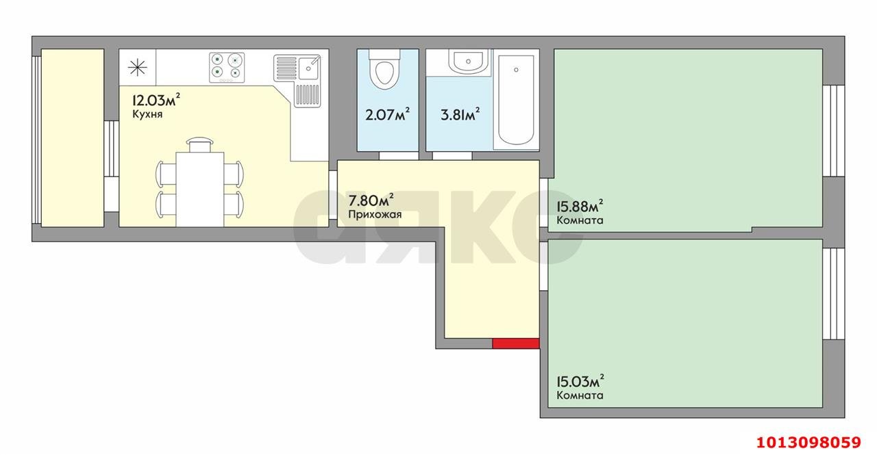 Фото №4: 2-комнатная квартира 58&nbsp;м², 6/24&nbsp;эт. - Краснодар, Прикубанский внутригородской округ, Микрохирургии глаза, мкр. жилой комплекс Сограт, ул. Красных Партизан, 4/15