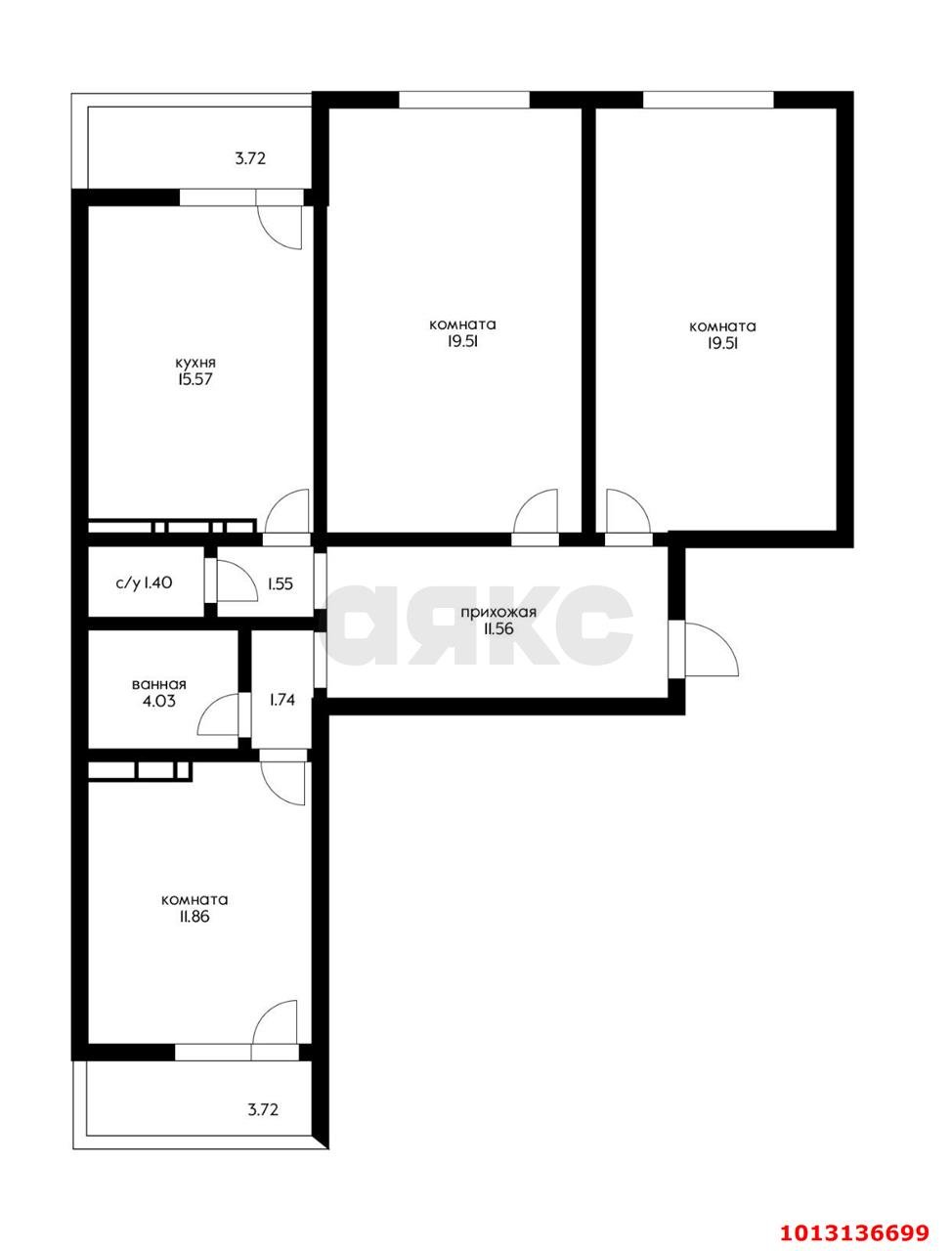 Фото №12: 3-комнатная квартира 90&nbsp;м², 11/16&nbsp;эт. - Краснодар, Прикубанский внутригородской округ, мкр. Московский, ул. имени Николая Семеновича Котлярова, 21