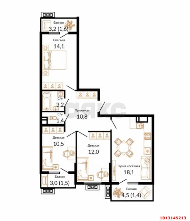 Фото №2: 3-комнатная квартира 80&nbsp;м², 8/16&nbsp;эт. - Краснодар, Прикубанский внутригородской округ, мкр. жилой комплекс Южане, ул. Даниила Смоляна, 65к1
