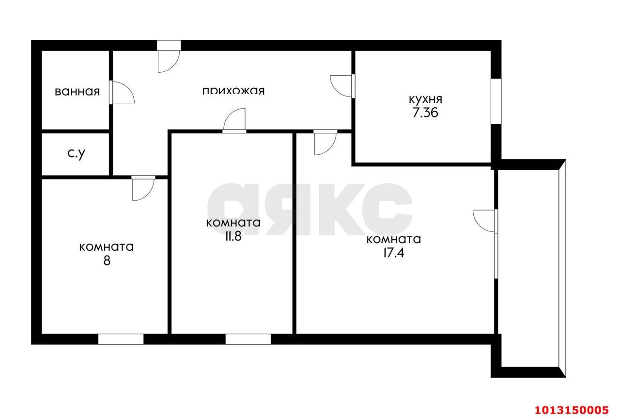 Фото №12: 3-комнатная квартира 58&nbsp;м², 8/9&nbsp;эт. - Краснодар, Прикубанский внутригородской округ, мкр. Фестивальный, ул. имени Тургенева, 191
