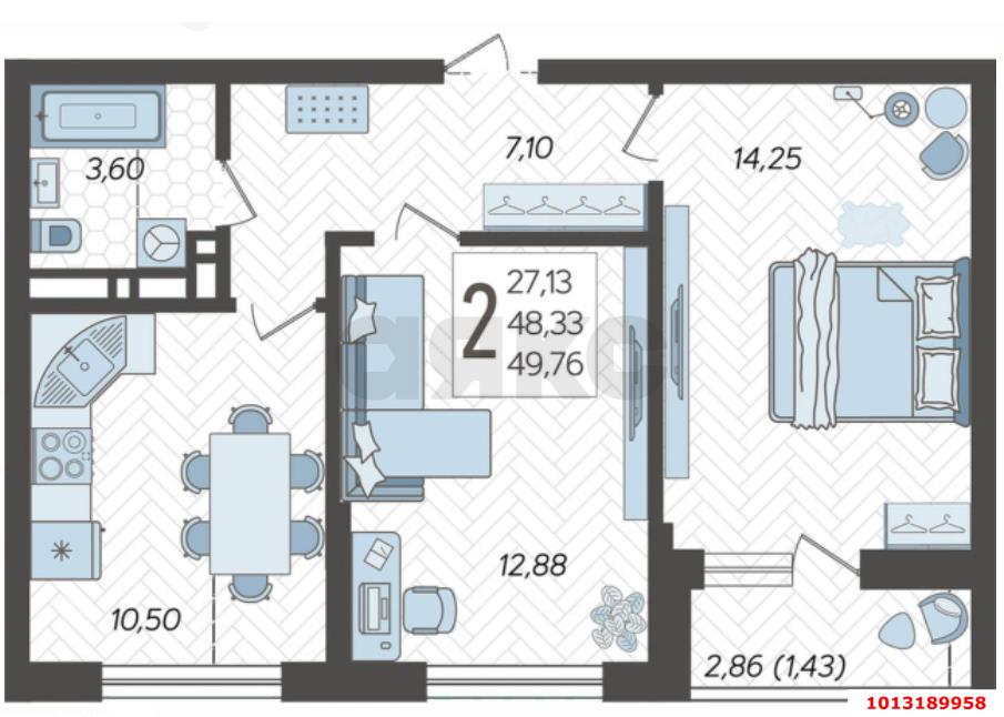 Фото №2: 2-комнатная квартира 50&nbsp;м², 6/17&nbsp;эт. - Краснодар, Карасунский внутригородской округ, мкр. ЖК Смородина, ул. имени Владимира Жириновского, 1к7