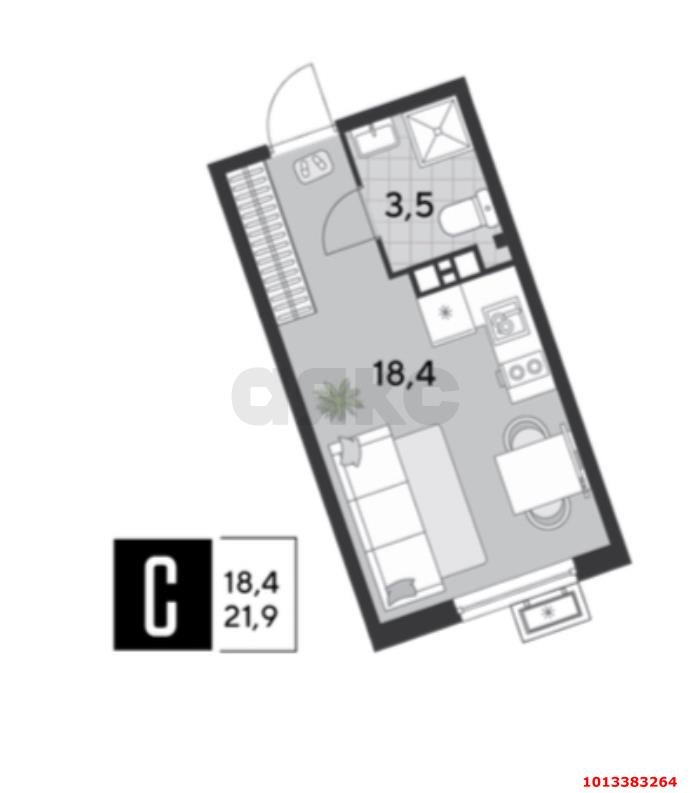 Фото №1: Студия 21&nbsp;м², 4/18&nbsp;эт. - Краснодар, Прикубанский внутригородской округ, мкр. Парк Победы