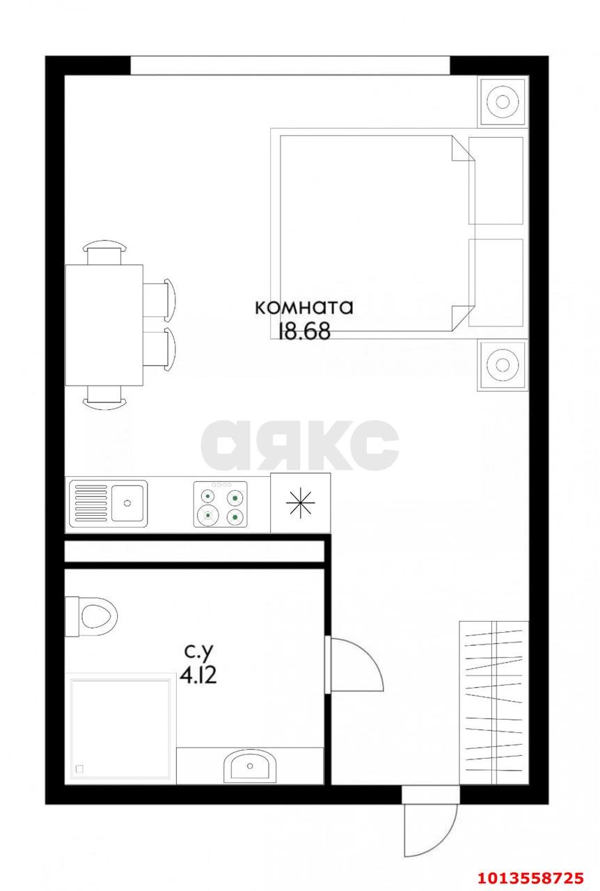 Фото №3: Студия 22&nbsp;м², 8/17&nbsp;эт. - Краснодар, Центральный внутригородской округ, мкр. Черёмушки, ул. Обрывная, 132/1к18