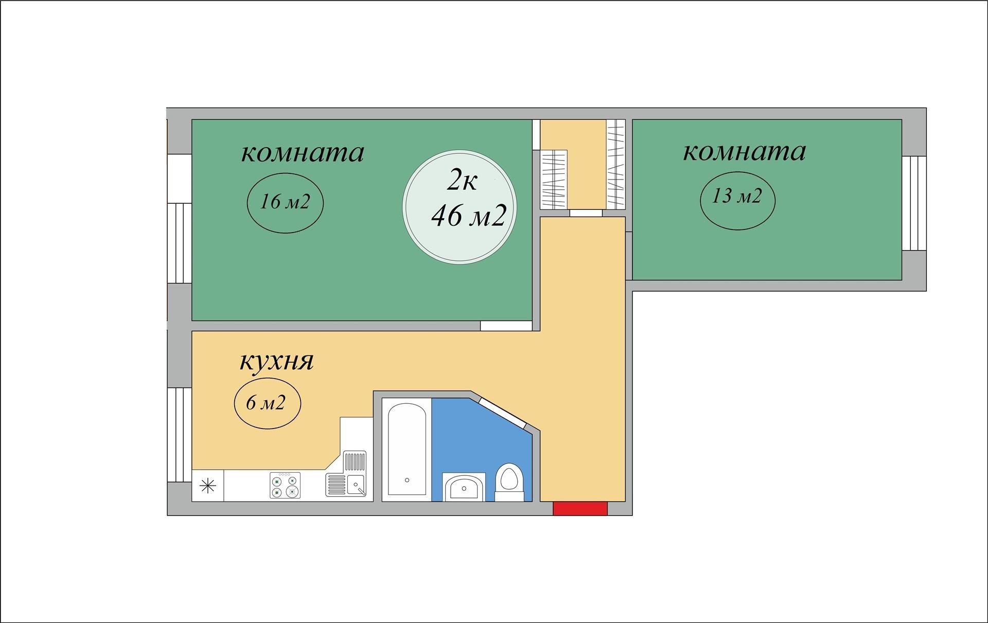 Фото №3: 2-комнатная квартира 44&nbsp;м², 1/5&nbsp;эт. - Краснодар, Прикубанский внутригородской округ, мкр. Фестивальный, ул. Гагарина, 83