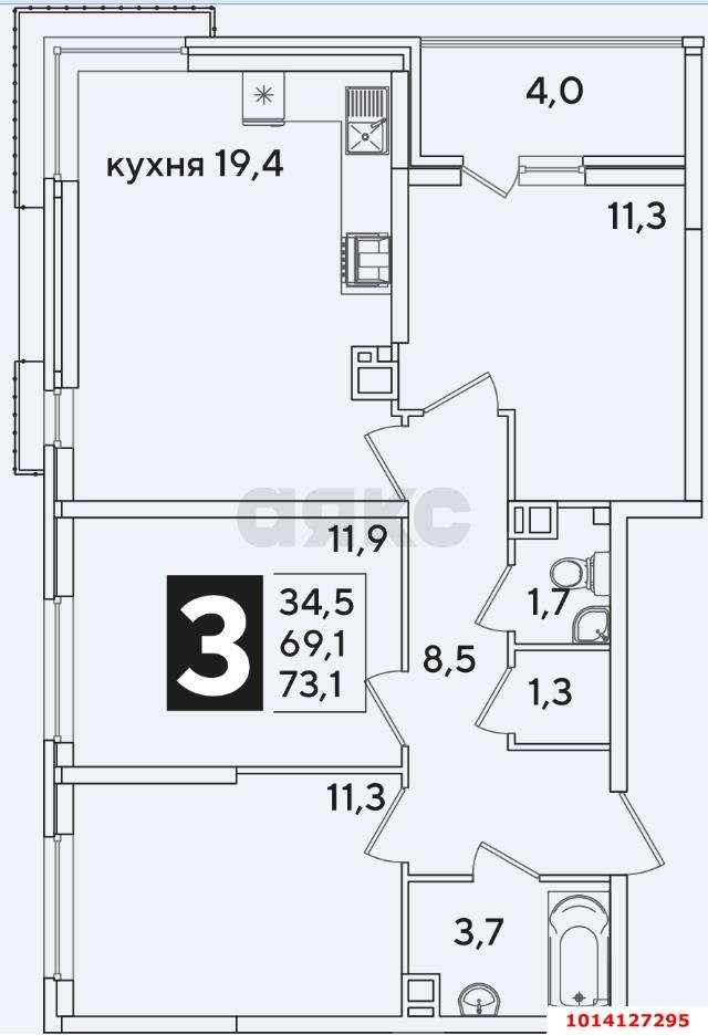 Фото №19: 3-комнатная квартира 80&nbsp;м², 9/16&nbsp;эт. - Краснодар, Прикубанский внутригородской округ, мкр. жилой комплекс Самолёт-6, ул. Ивана Беличенко, 90к1