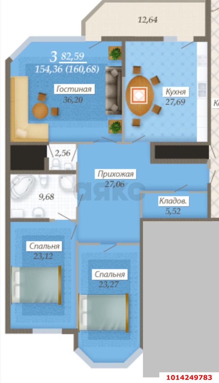 Фото №17: 3-комнатная квартира 160&nbsp;м², 4/20&nbsp;эт. - Краснодар, Западный внутригородской округ, мкр. Центральный, ул. Кубанская набережная, 37