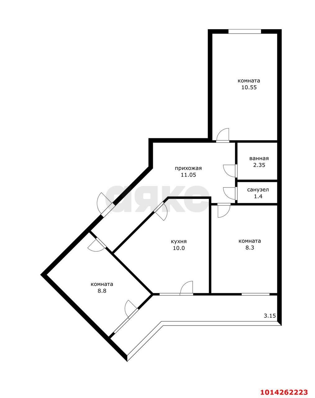 Фото №15: 3-комнатная квартира 60&nbsp;м², 8/9&nbsp;эт. - Краснодар, Прикубанский внутригородской округ, мкр. жилой комплекс Дыхание, ул. Лётчика Позднякова, 2