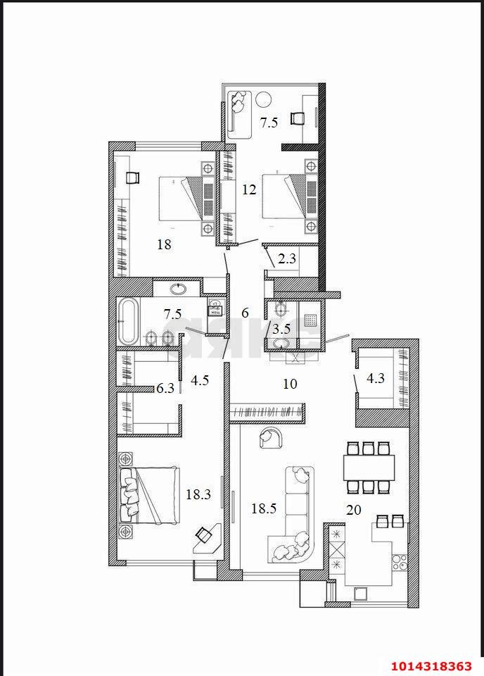 Фото №28: 3-комнатная квартира 138&nbsp;м², 11/24&nbsp;эт. - Краснодар, Западный внутригородской округ, Фестивальный, мкр. ЖК Тургенев, ул. Дальняя, 8к1