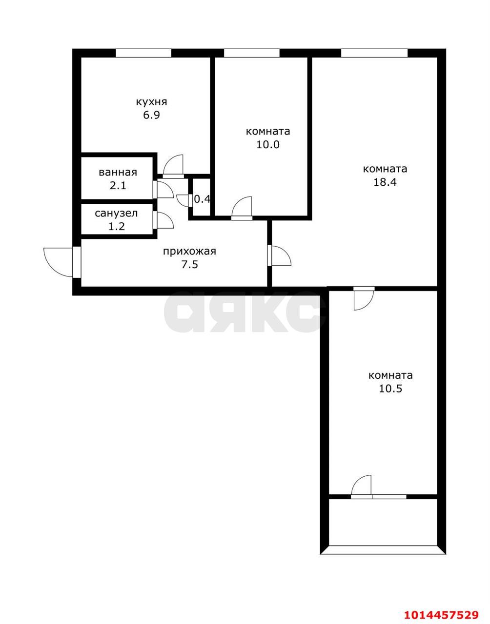 Фото №11: 3-комнатная квартира 60&nbsp;м², 8/9&nbsp;эт. - Краснодар, Прикубанский внутригородской округ, мкр. Фестивальный, ул. имени Тургенева, 149