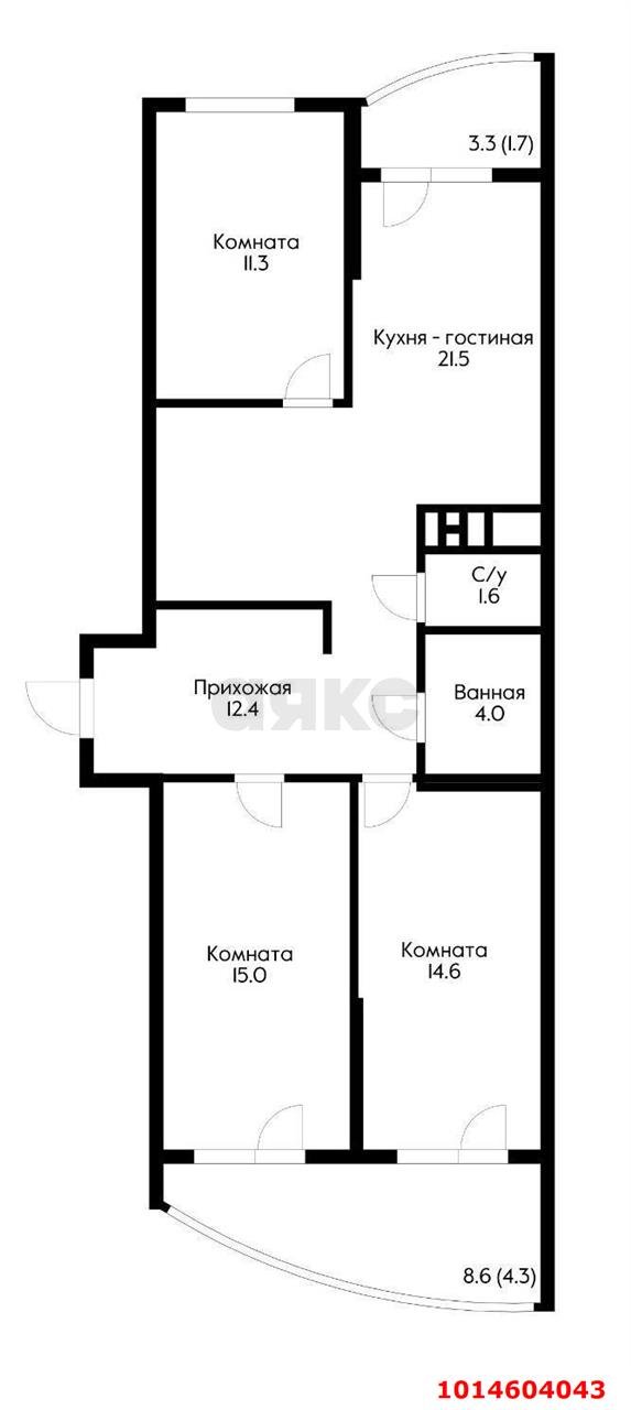 Фото №8: 3-комнатная квартира 81&nbsp;м², 20/20&nbsp;эт. - Краснодар, Прикубанский внутригородской округ, Россинского, мкр. жилой комплекс Атлант, ул. Адмирала Крузенштерна, 6