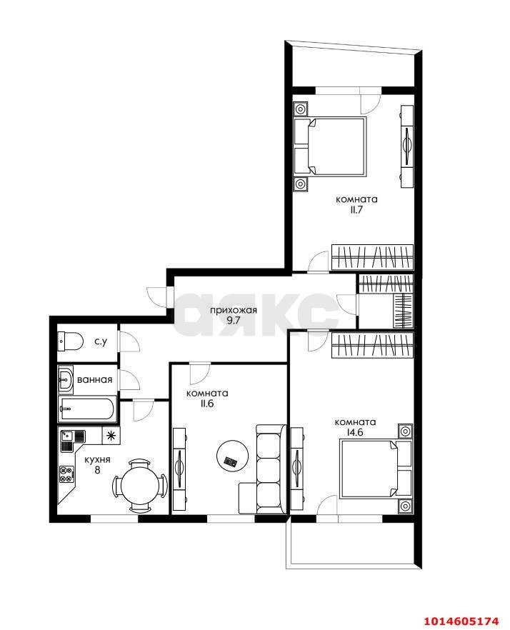 Фото №14: 3-комнатная квартира 70&nbsp;м², 1/9&nbsp;эт. - Краснодар, Западный внутригородской округ, мкр. Юбилейный, ул. 70-летия Октября, 8