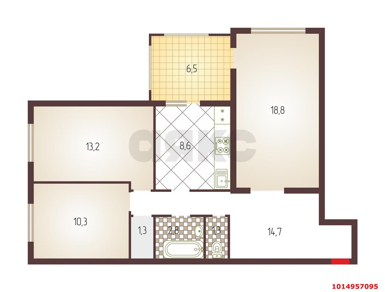 Фото №9: 3-комнатная квартира 77&nbsp;м², 4/5&nbsp;эт. - Краснодар, Западный внутригородской округ, мкр. Фестивальный, ул. Гаражная, 77/1