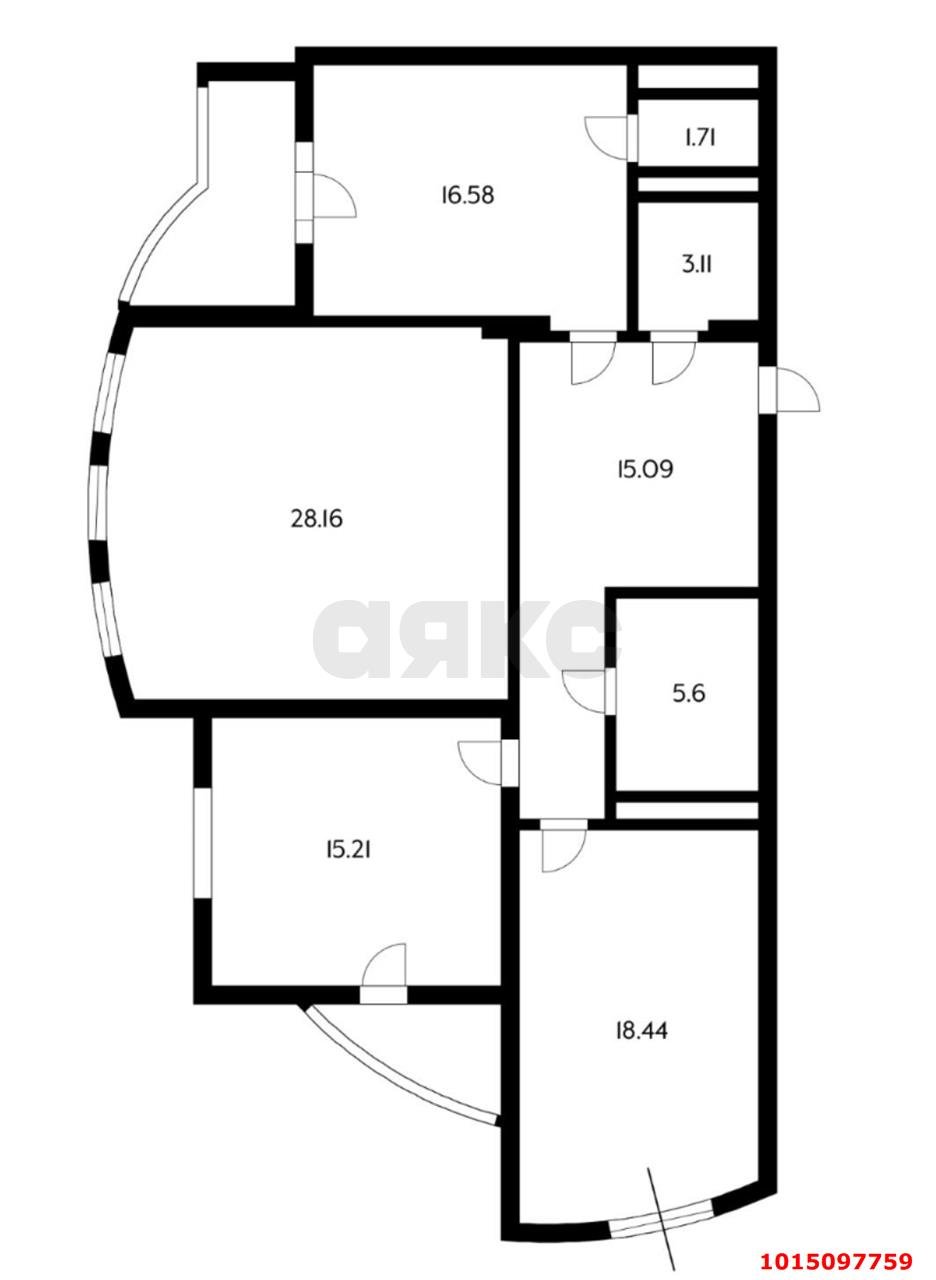 Фото №8: 3-комнатная квартира 120&nbsp;м², 6/16&nbsp;эт. - Краснодар, Кожзавод, мкр. Западный внутригородской округ, ул. Кожевенная, 58