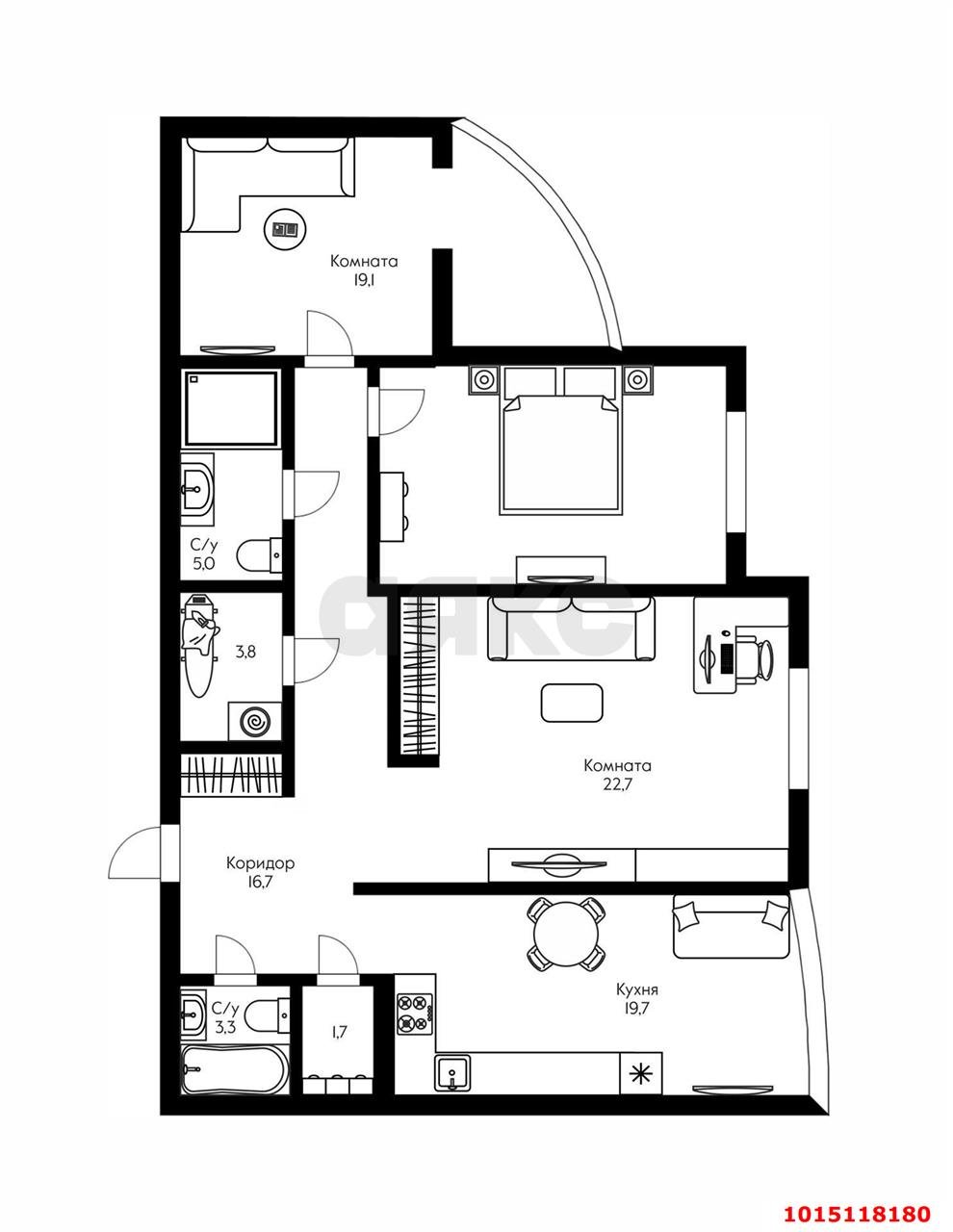 Фото №16: 3-комнатная квартира 109&nbsp;м², 13/19&nbsp;эт. - Краснодар, Кожзавод, ЖК Европейский, мкр. Западный внутригородской округ, ул. Кожевенная, 24