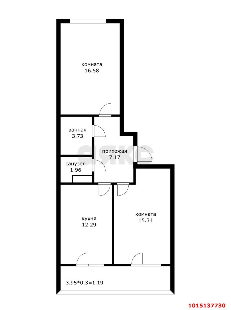 Фото №14: 2-комнатная квартира 62&nbsp;м², 3/8&nbsp;эт. - Краснодар, Прикубанский внутригородской округ, Славянский, мкр. Светлоград, ул. Красных Партизан, 1/4к3
