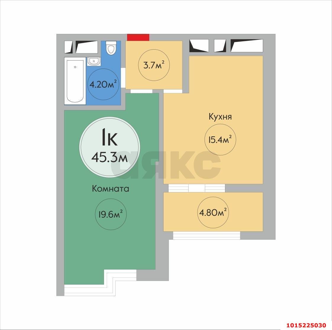 Фото №6: 1-комнатная квартира 45&nbsp;м², 9/24&nbsp;эт. - Краснодар, Прикубанский внутригородской округ, Круглик, жилой комплекс Сердце, мкр. Школьный, ул. Школьная, 1