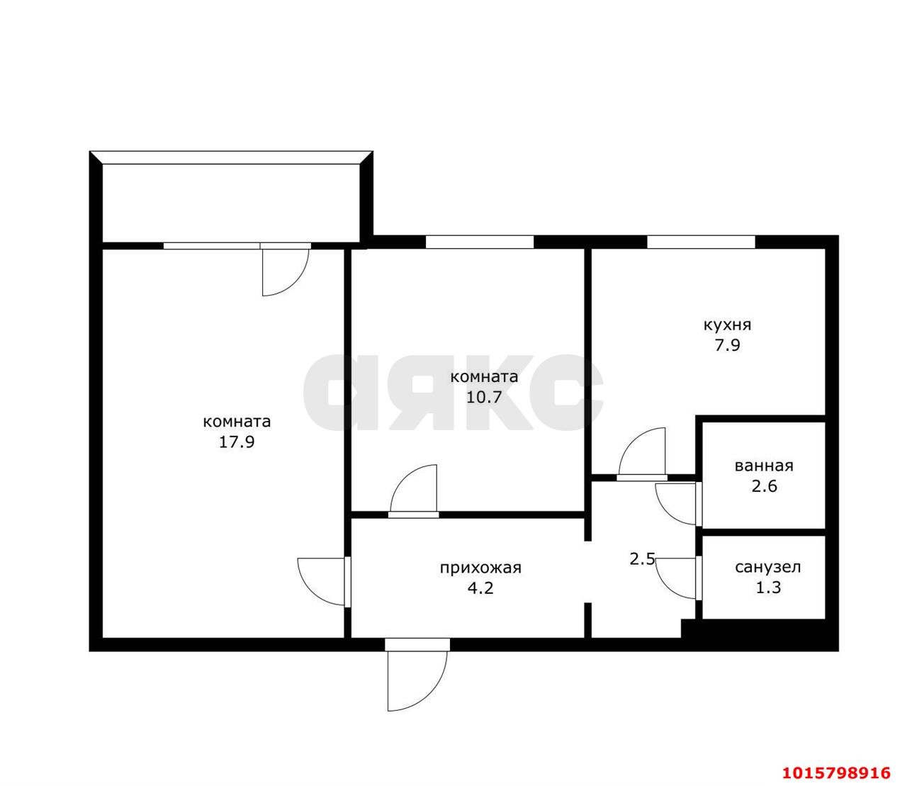 Фото №14: 2-комнатная квартира 50&nbsp;м², 6/10&nbsp;эт. - Краснодар, Западный внутригородской округ, мкр. Юбилейный, пр-кт Чекистов, 4