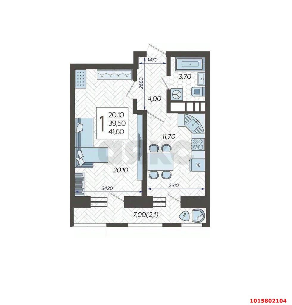 Фото №18: 1-комнатная квартира 41&nbsp;м², 5/12&nbsp;эт. - Краснодар, Прикубанский внутригородской округ, ЖК Небо, мкр. 9-й километр, ул. Ярославская, 115лит2