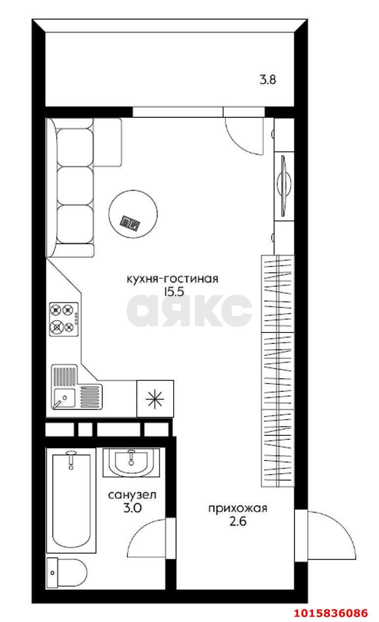 Фото №6: Студия 20&nbsp;м², 3/8&nbsp;эт. - Краснодар, Прикубанский внутригородской округ, отделение № 2 Агрофирмы Солнечная, мкр. жилой комплекс Движение, ул. Западный Обход, 38/1к1