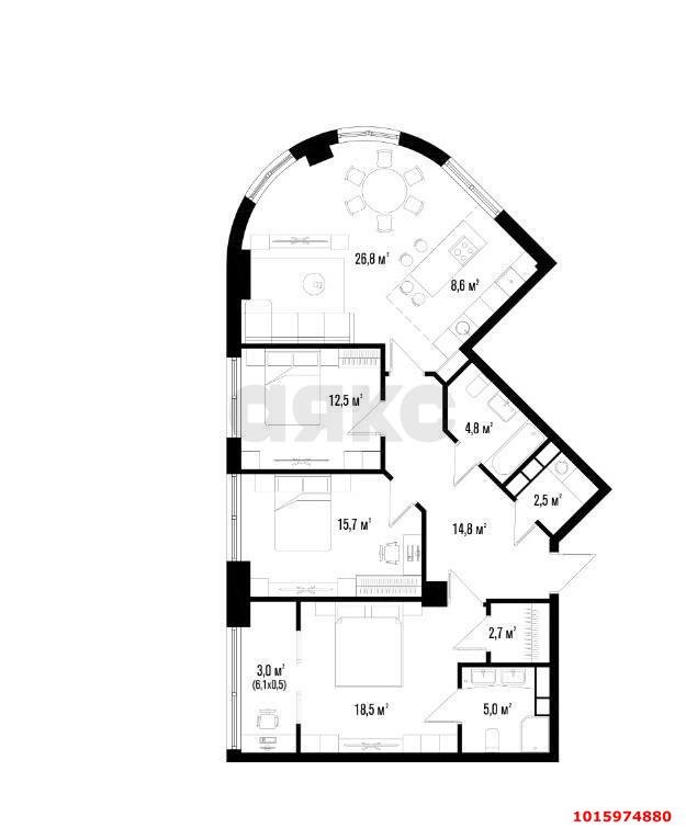 Фото №4: 3-комнатная квартира 111&nbsp;м², 3/15&nbsp;эт. - Краснодар, Прикубанский внутригородской округ, Завод Измерительных Приборов, мкр. ЖК Девелопмент Плаза, ул. имени 40-летия Победы, 33Г