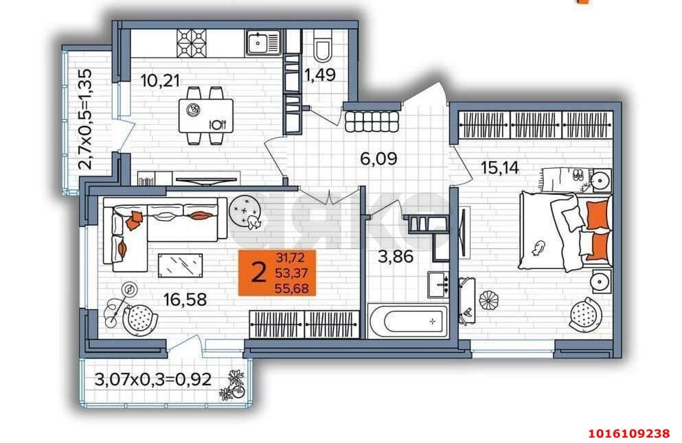 Фото №18: 2-комнатная квартира 60&nbsp;м², 16/17&nbsp;эт. - Краснодар, Прикубанский внутригородской округ, мкр. жилой комплекс Сармат, ул. Западный Обход, 65к1