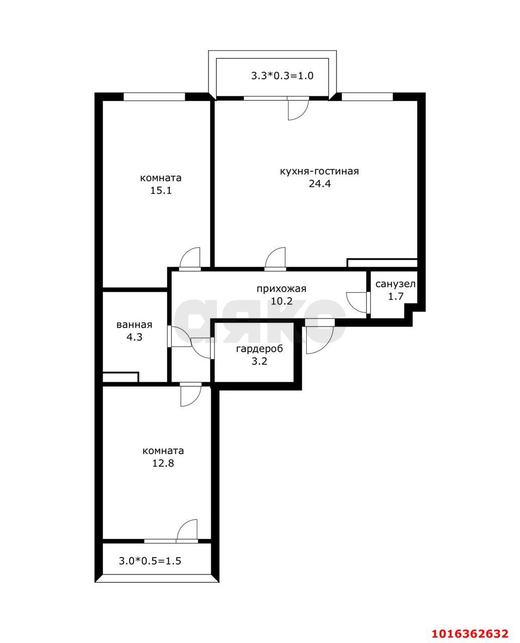 Фото №4: 3-комнатная квартира 77&nbsp;м², 11/19&nbsp;эт. - Краснодар, Прикубанский внутригородской округ, мкр. ЖК Красная Площадь, ул. им. Мурата Ахеджака, 12к8