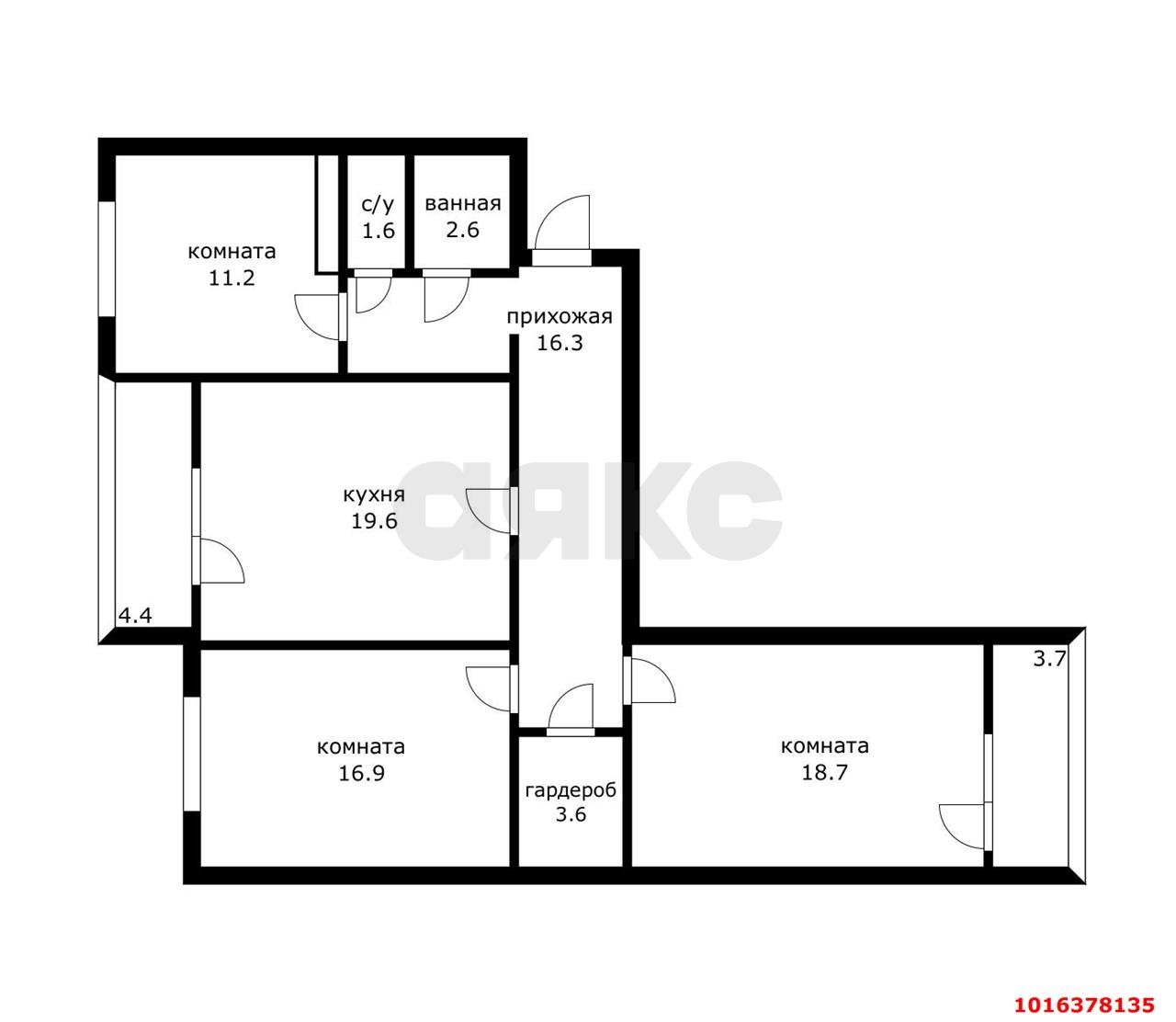 Фото №7: 3-комнатная квартира 90&nbsp;м², 7/9&nbsp;эт. - Яблоновский, мкр. ЖК Солнечный, ул. Солнечная, 55к21