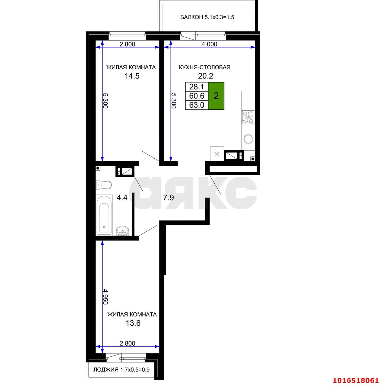 Фото №13: 2-комнатная квартира 65&nbsp;м², 16/16&nbsp;эт. - Краснодар, Прикубанский внутригородской округ, мкр. жилой комплекс Дыхание, ул. Лётчика Позднякова, 2к13