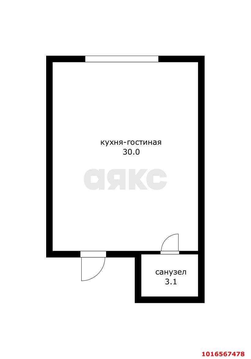 Фото №7: Студия 33&nbsp;м², 2/3&nbsp;эт. - Краснодар, Прикубанский внутригородской округ, Калинино, мкр. Завод Радиоизмерительных Приборов, ул. Российская, 369А
