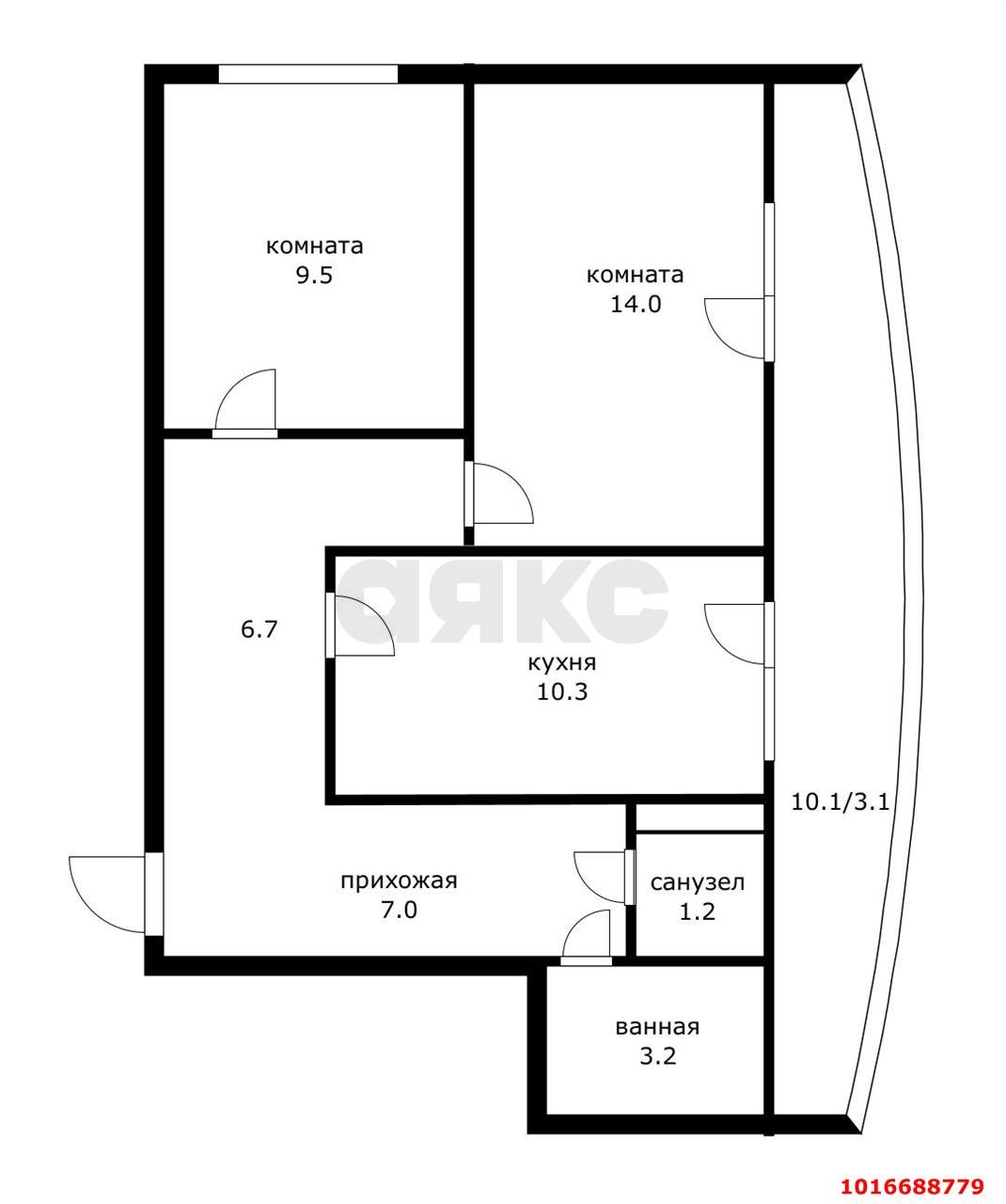 Фото №13: 2-комнатная квартира 55&nbsp;м², 3/21&nbsp;эт. - Краснодар, Центральный внутригородской округ, мкр. Черёмушки, ул. Обрывная, 22/1