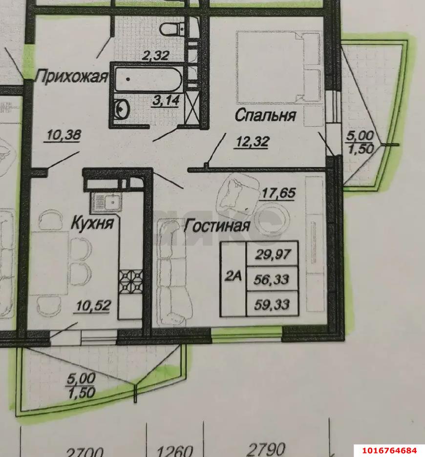Фото №15: 2-комнатная квартира 65&nbsp;м², 2/16&nbsp;эт. - Краснодар, Прикубанский внутригородской округ, мкр. 9-й километр, пр-д Репина, 3/1к3