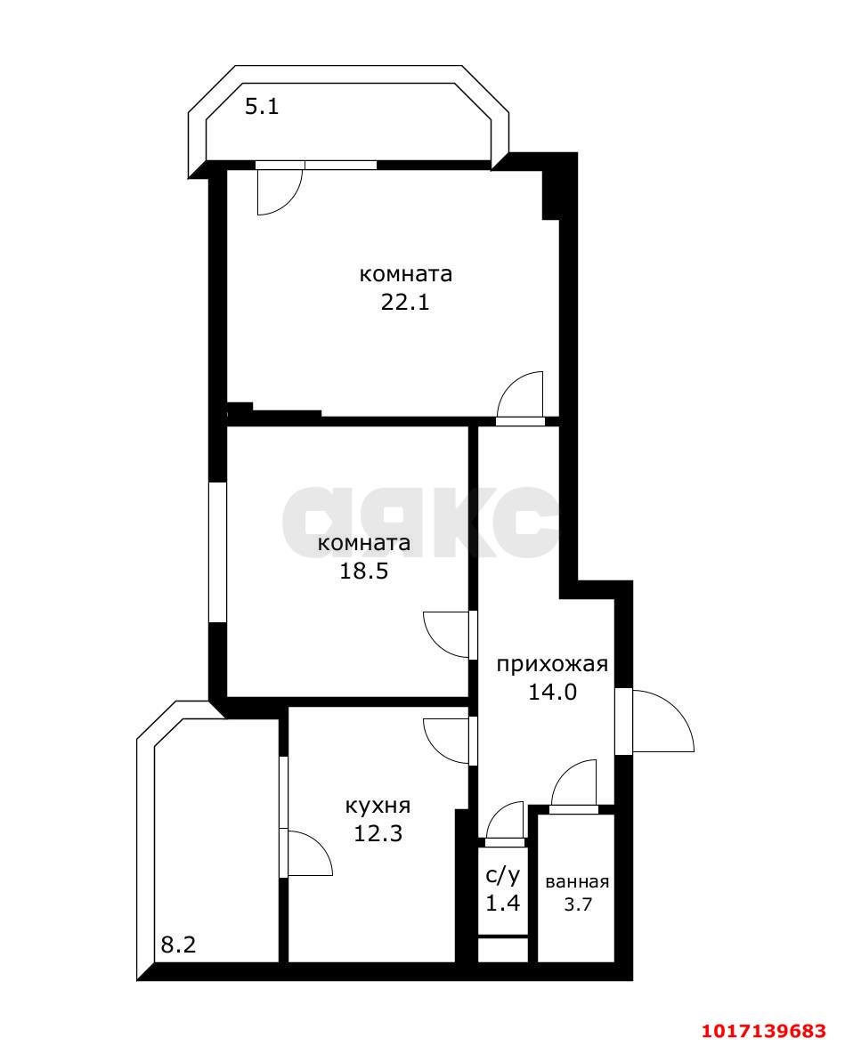 Фото №5: 2-комнатная квартира 76&nbsp;м², 4/14&nbsp;эт. - Краснодар, Западный внутригородской округ, мкр. Юбилейный, ул. Думенко, 21