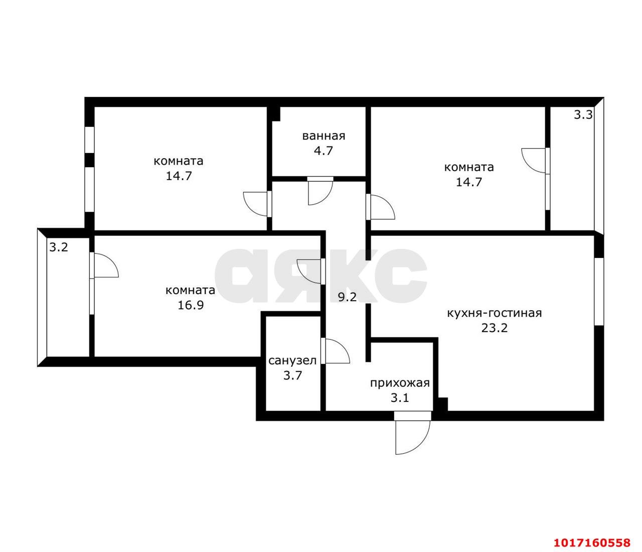 Фото №3: 3-комнатная квартира 100&nbsp;м², 3/16&nbsp;эт. - Краснодар, мкр. Прикубанский внутригородской округ, ул. имени Мурата Ахеджака