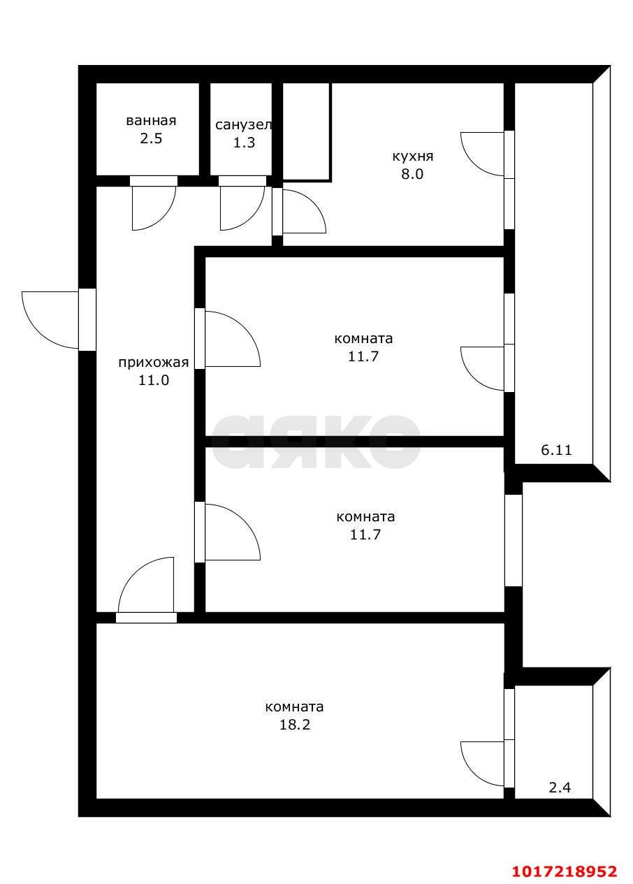 Фото №14: 3-комнатная квартира 65&nbsp;м², 12/18&nbsp;эт. - Краснодар, Прикубанский внутригородской округ, Музыкальный, ЖК Времена Года, мкр. имени Петра Метальникова, ул. Петра Метальникова, 5к1