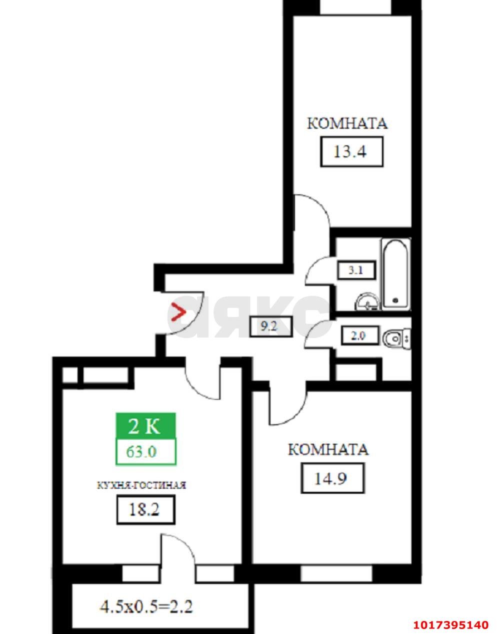 Фото №12: 2-комнатная квартира 65&nbsp;м², 4/24&nbsp;эт. - Краснодар, Прикубанский внутригородской округ, мкр. жилой комплекс Свобода, ул. Домбайская, 55к5