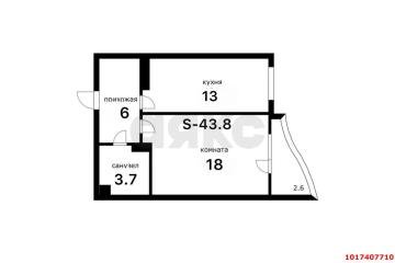 Фото №1: 1-комнатная квартира 44 м², 16/16 эт. - Краснодар, мкр. Краевая Клиническая Больница, ул. Домбайская, 6