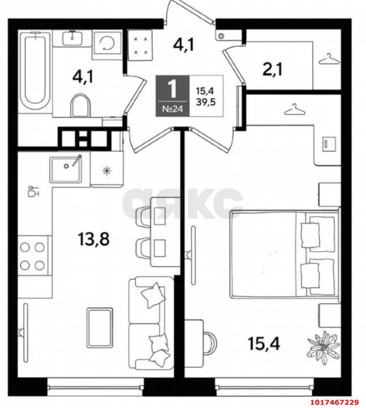 Фото №4: 1-комнатная квартира 39&nbsp;м², 3/16&nbsp;эт. - Краснодар, Прикубанский внутригородской округ, мкр. Догма Парк, ул. Марины Цветаевой, 7к1