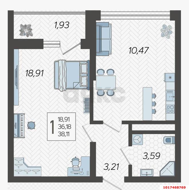 Фото №5: 1-комнатная квартира 40&nbsp;м², 16/16&nbsp;эт. - Сочи, Хостинский, жилой комплекс Кислород, мкр. Бытха, ул. Ясногорская, 16/2 к12