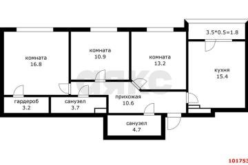 Фото №1: 3-комнатная квартира 79 м², 3/24 эт. - Краснодар, мкр. ЖК Все Свои Вип, ул. Колхозная, 5/2