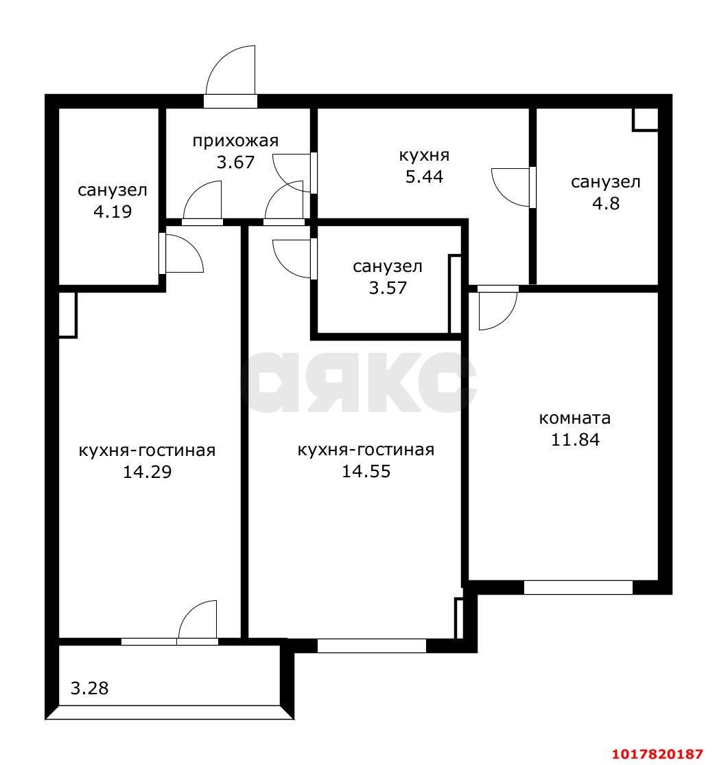 Фото №10: 2-комнатная квартира 63&nbsp;м², 1/17&nbsp;эт. - Краснодар, Прикубанский внутригородской округ, Музыкальный, ЖК Времена Года, мкр. имени Петра Метальникова, ул. Петра Метальникова, 5к1
