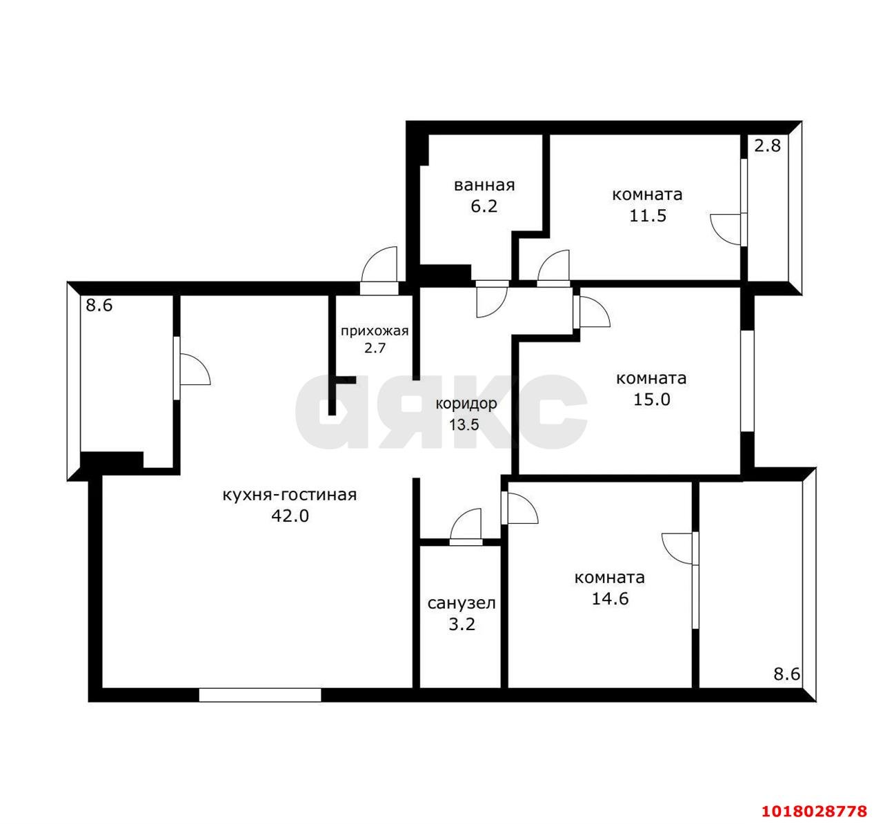 Фото №8: 3-комнатная квартира 121&nbsp;м², 2/6&nbsp;эт. - Краснодар, Прикубанский внутригородской округ, Школьный, Круглик, мкр. Табачная Фабрика, ул. Академика Пустовойта, 16