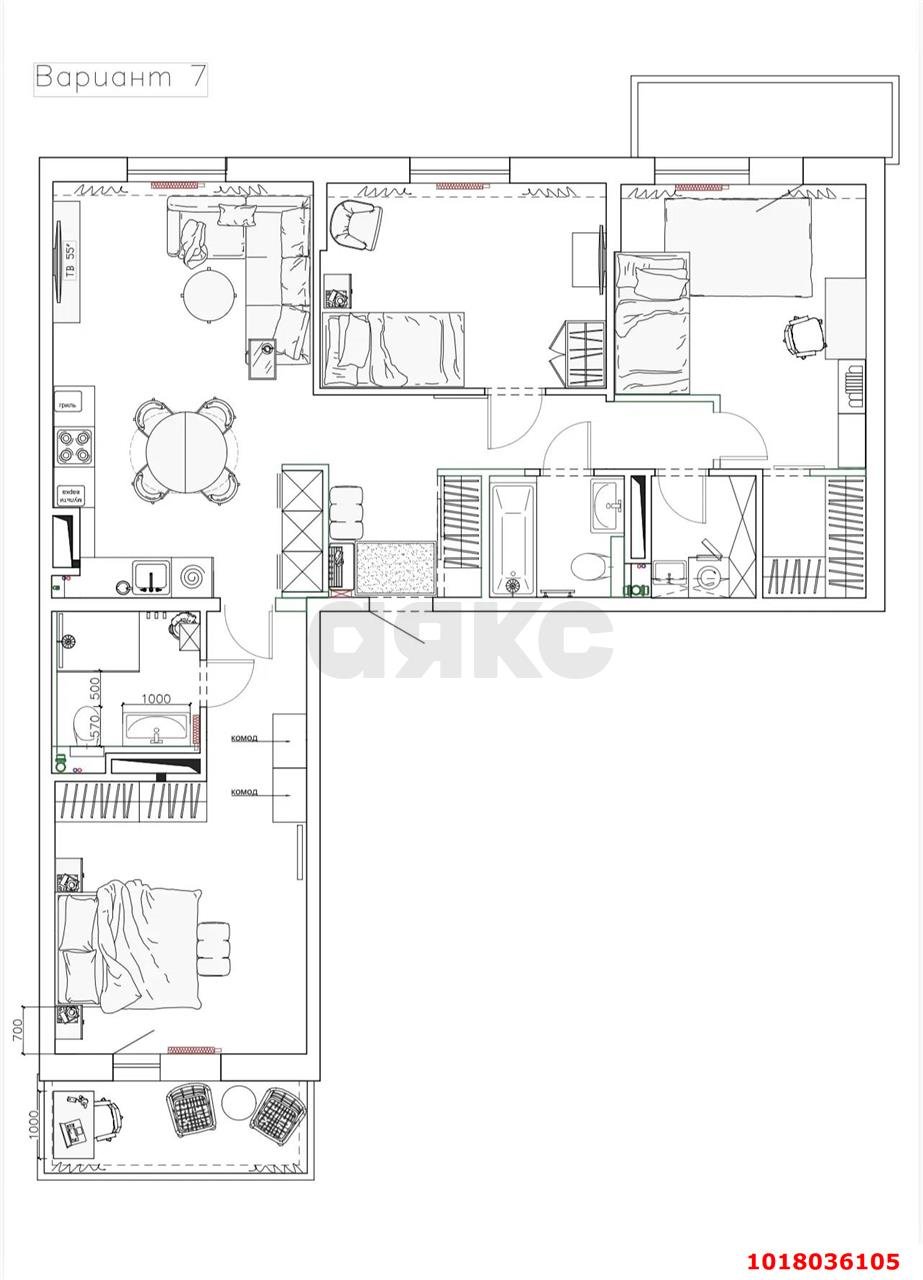 Фото №3: 3-комнатная квартира 102&nbsp;м², 3/9&nbsp;эт. - Краснодар, Прикубанский внутригородской округ, мкр. жилой комплекс Южане, ул. Даниила Смоляна, 80/1