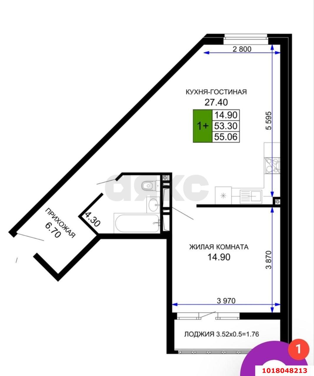 Фото №8: 1-комнатная квартира 60&nbsp;м², 9/12&nbsp;эт. - Краснодар, Прикубанский внутригородской округ, мкр. 2-я Площадка, ул. Ветеранов, 85к5