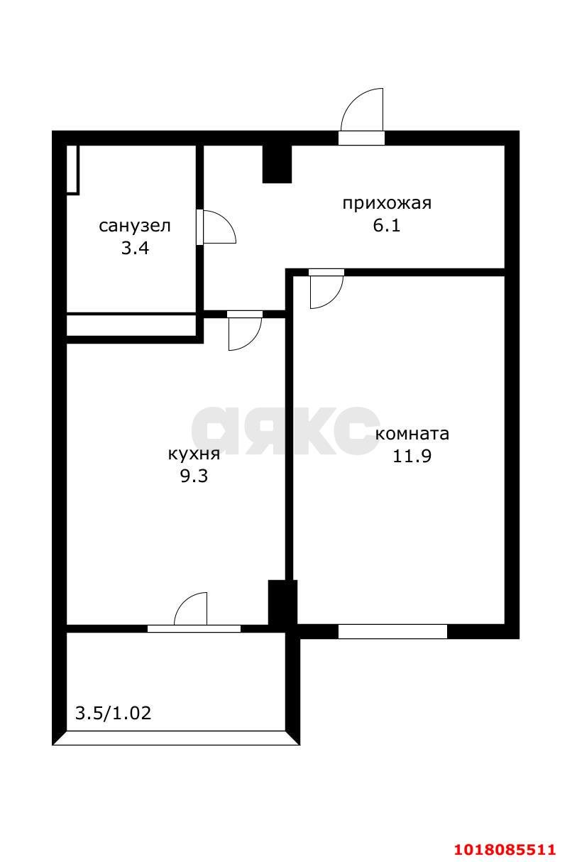 Фото №6: 1-комнатная квартира 30&nbsp;м², 6/18&nbsp;эт. - Краснодар, Прикубанский внутригородской округ, Музыкальный, мкр. ЖК Притяжение, ул. Московская, 118к1