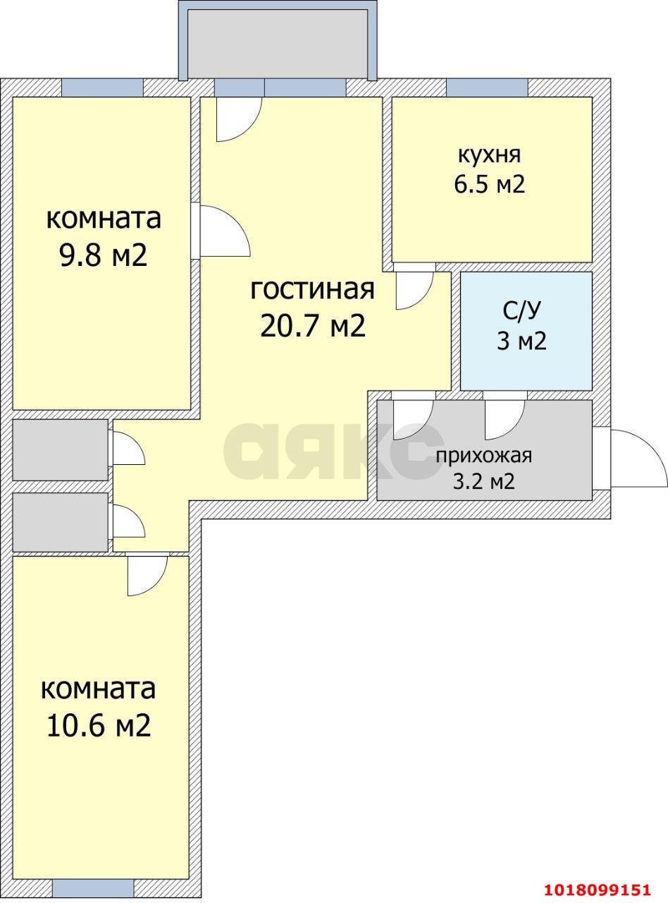Фото №7: 3-комнатная квартира 60&nbsp;м², 2/4&nbsp;эт. - Краснодар, Центральный внутригородской округ, мкр. Дубинка, ул. Воронежская, 40
