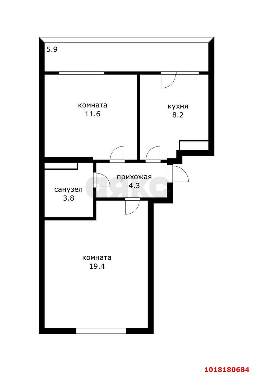 Фото №5: 2-комнатная квартира 47&nbsp;м², 6/9&nbsp;эт. - Краснодар, Прикубанский внутригородской округ, мкр. жилой комплекс Дыхание, ул. Лётчика Позднякова, 2к10